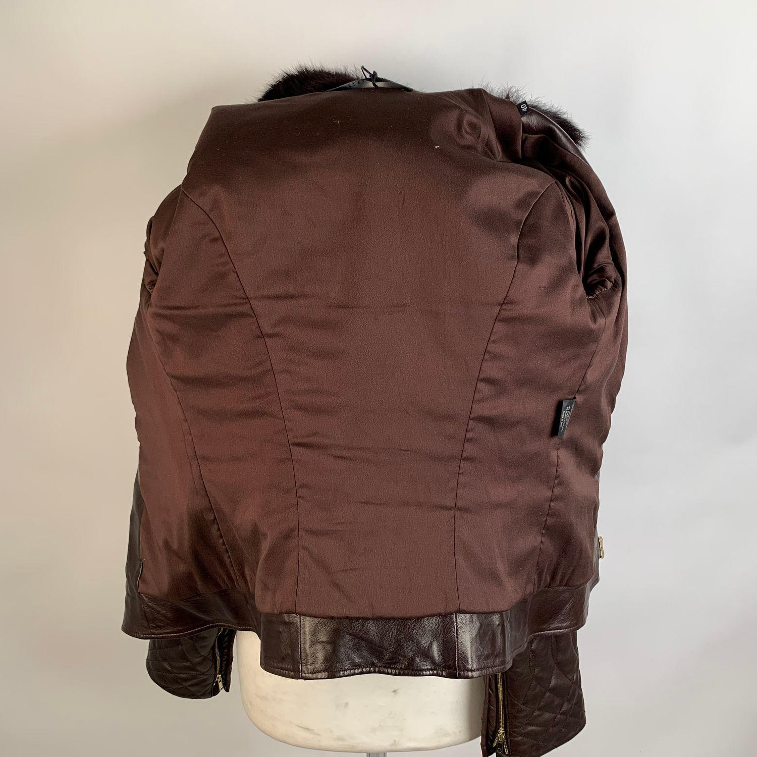 Gucci Brown Leather Women Biker Jacket Fur Collar Size 40 5