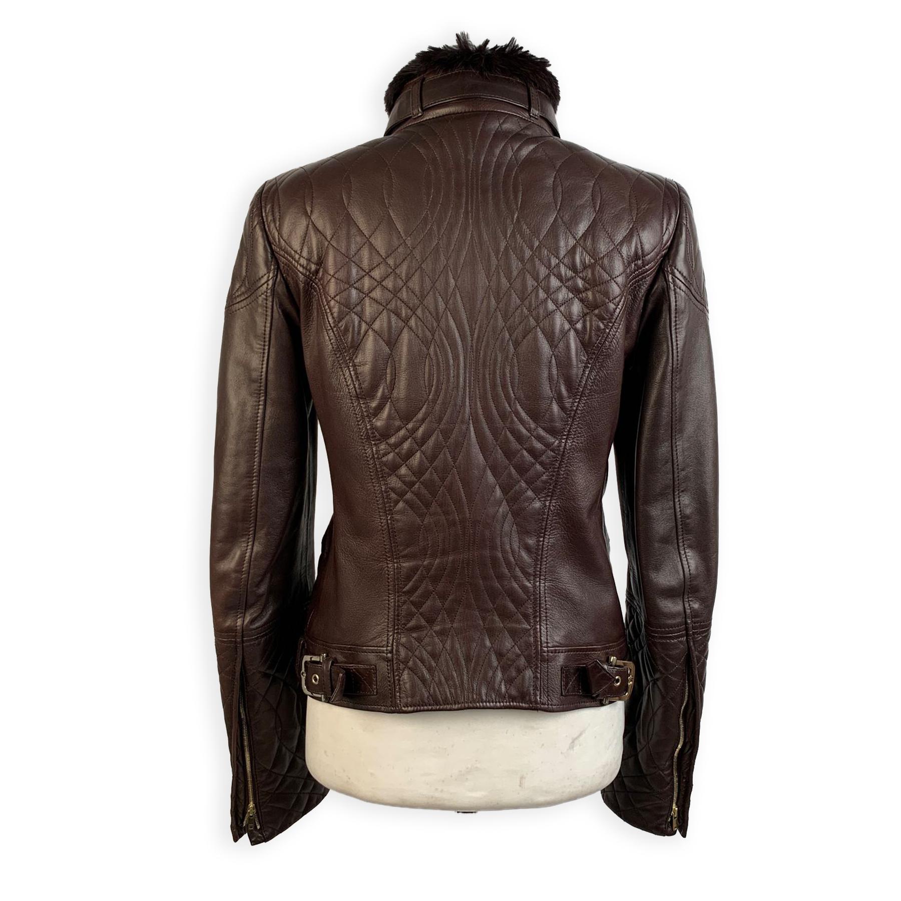 Gucci Brown Leather Women Biker Jacket Fur Collar Size 40 In Excellent Condition In Rome, Rome
