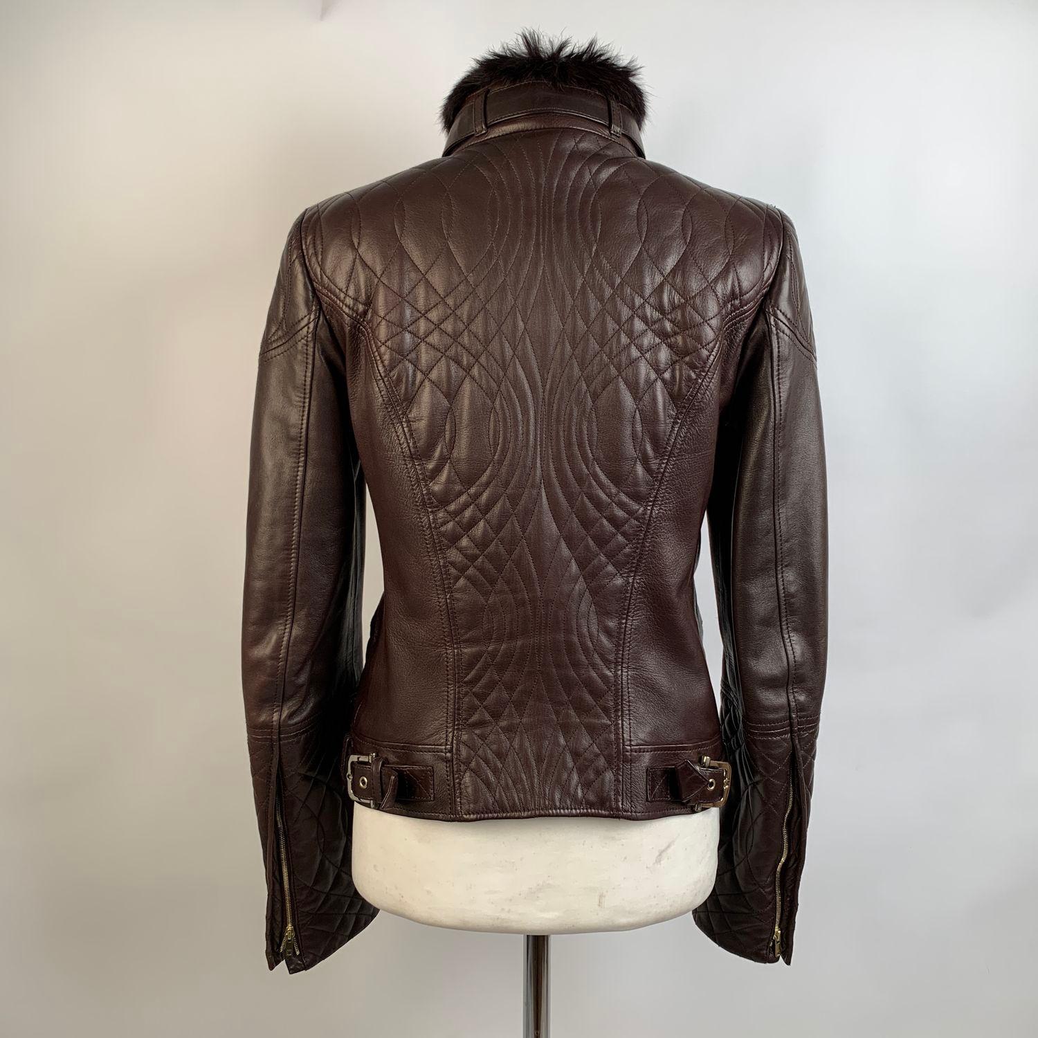 Women's or Men's Gucci Brown Leather Women Biker Jacket Fur Collar Size 40
