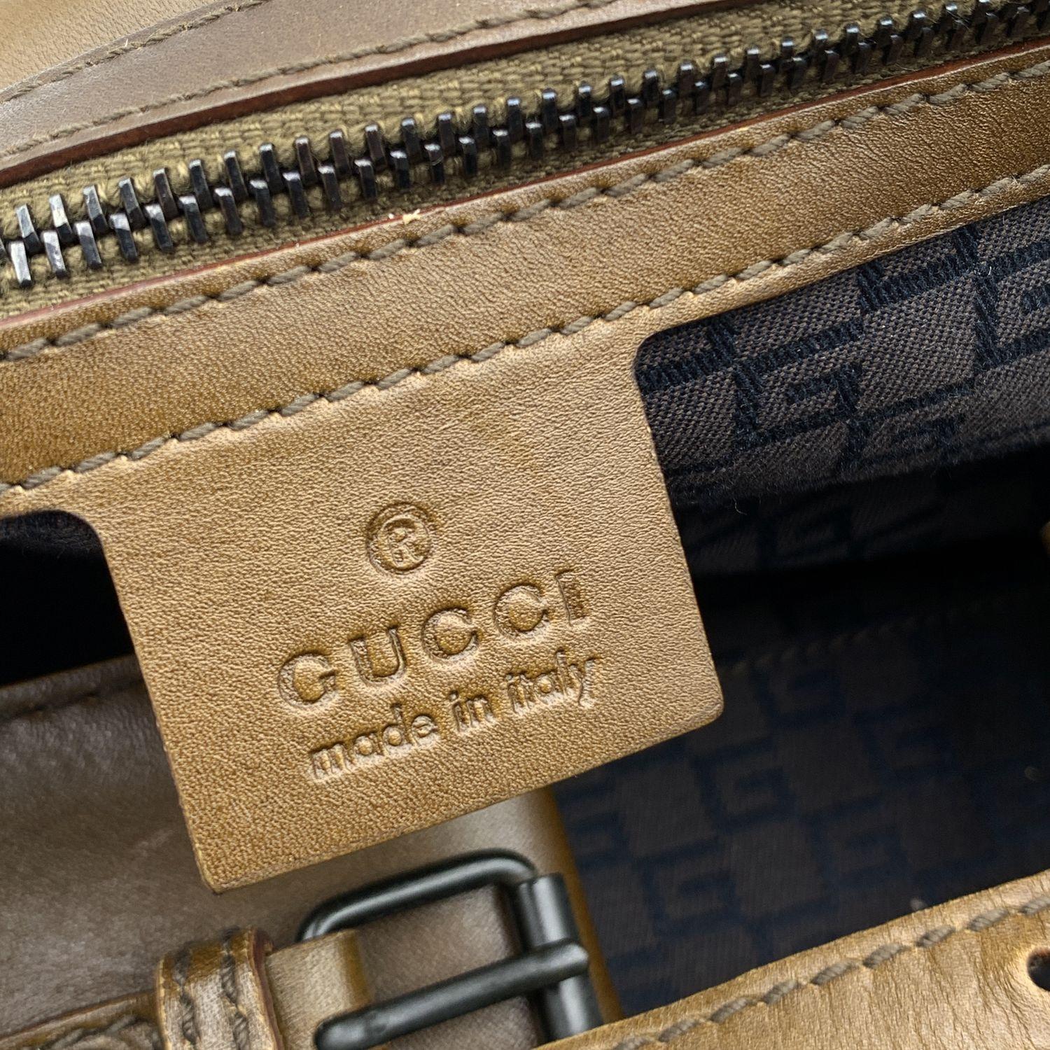 Women's Gucci Brown Leather Wood Handles Bag Handbag Satchel For Sale