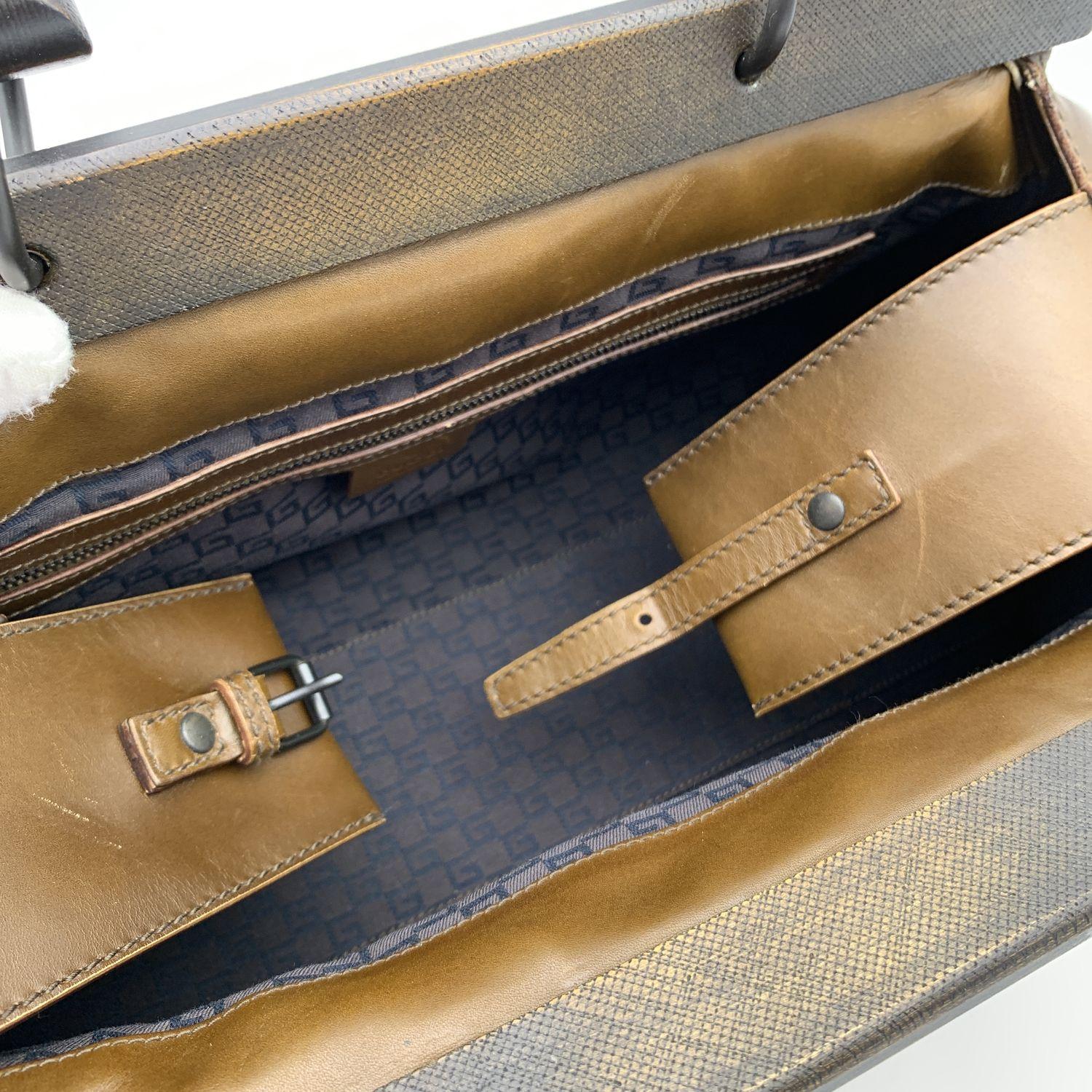 Gucci Brown Leather Wood Handles Bag Handbag Satchel en vente 3