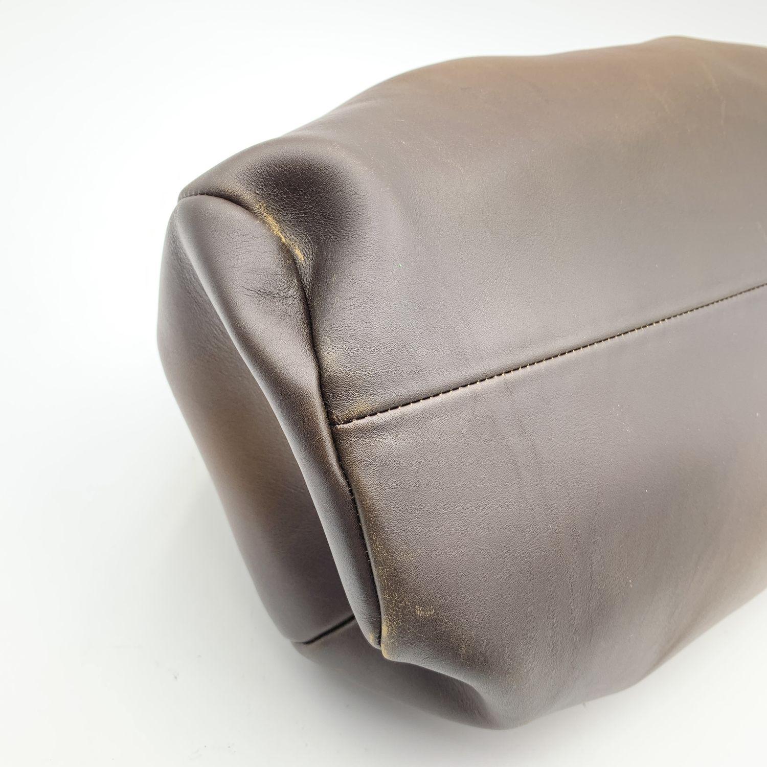 Gucci Brown Leather Wood Handles Bag Handbag Satchel en vente 5