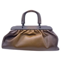 Gucci Brown Leather Wood Handles Bag Handbag Satchel