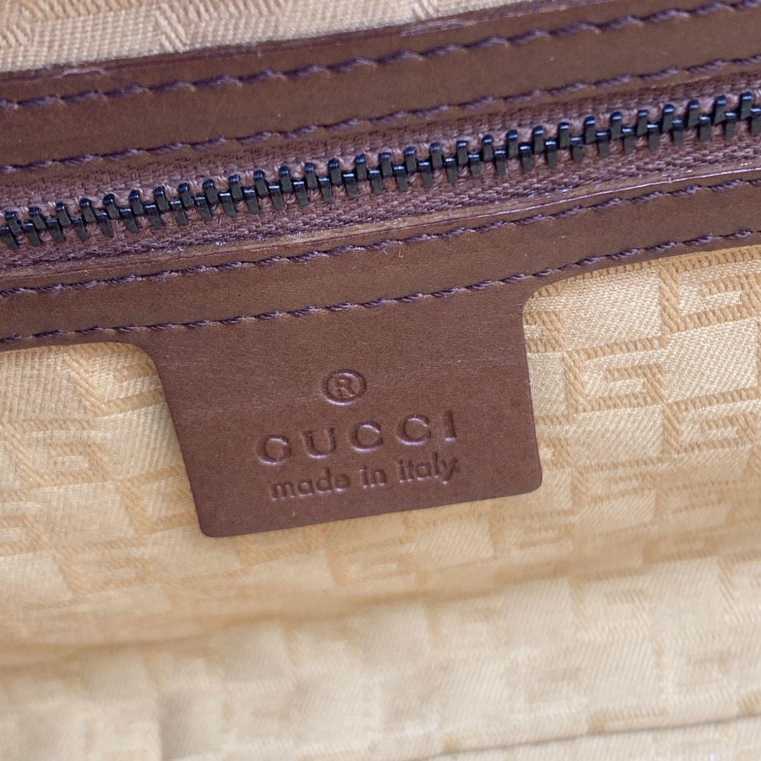 Gucci Brown Leder Wood Hook Closure Handtasche Satchel Bag Damen im Angebot