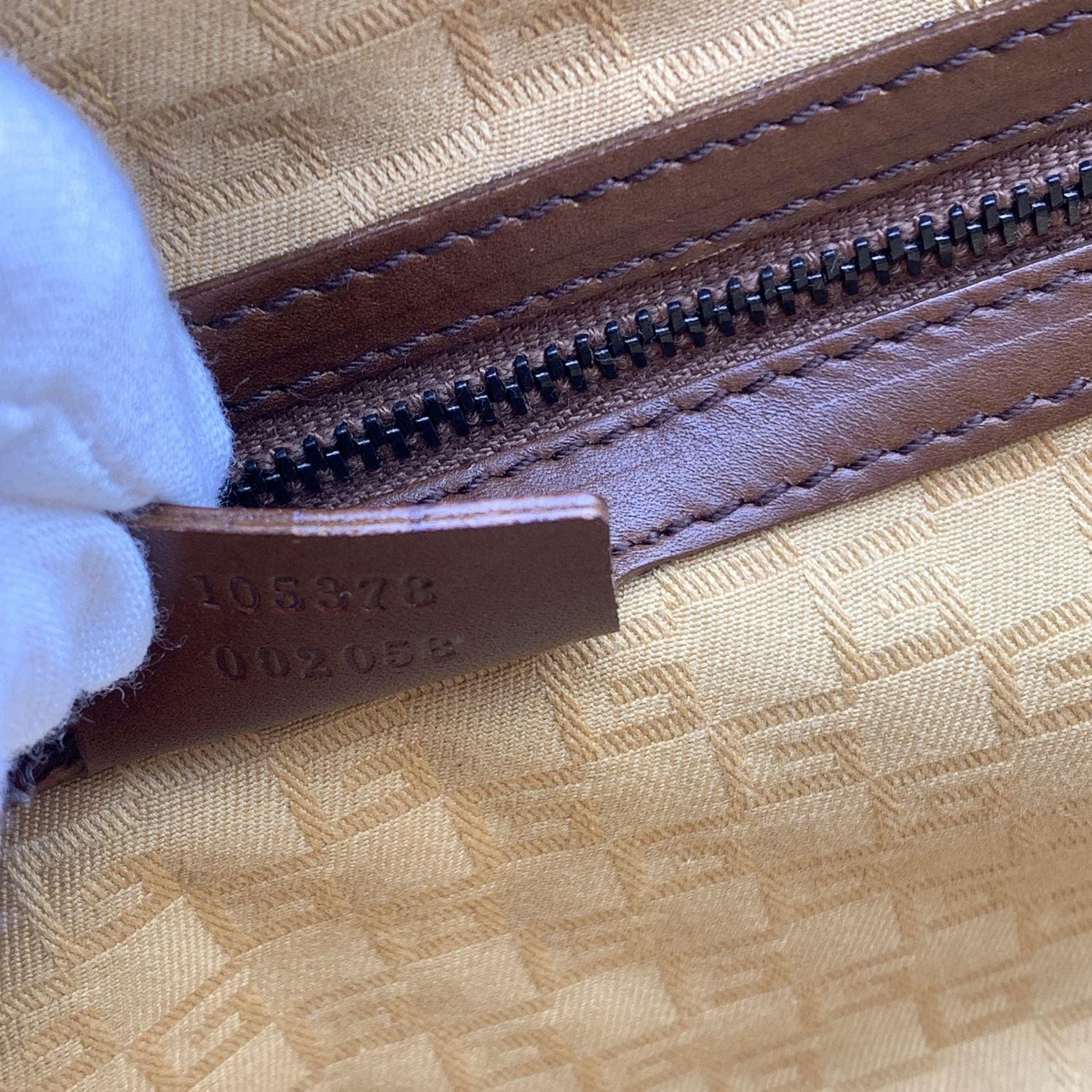 Gucci Brown Leather Wood Hook Closure Handbag Satchel Bag For Sale 2
