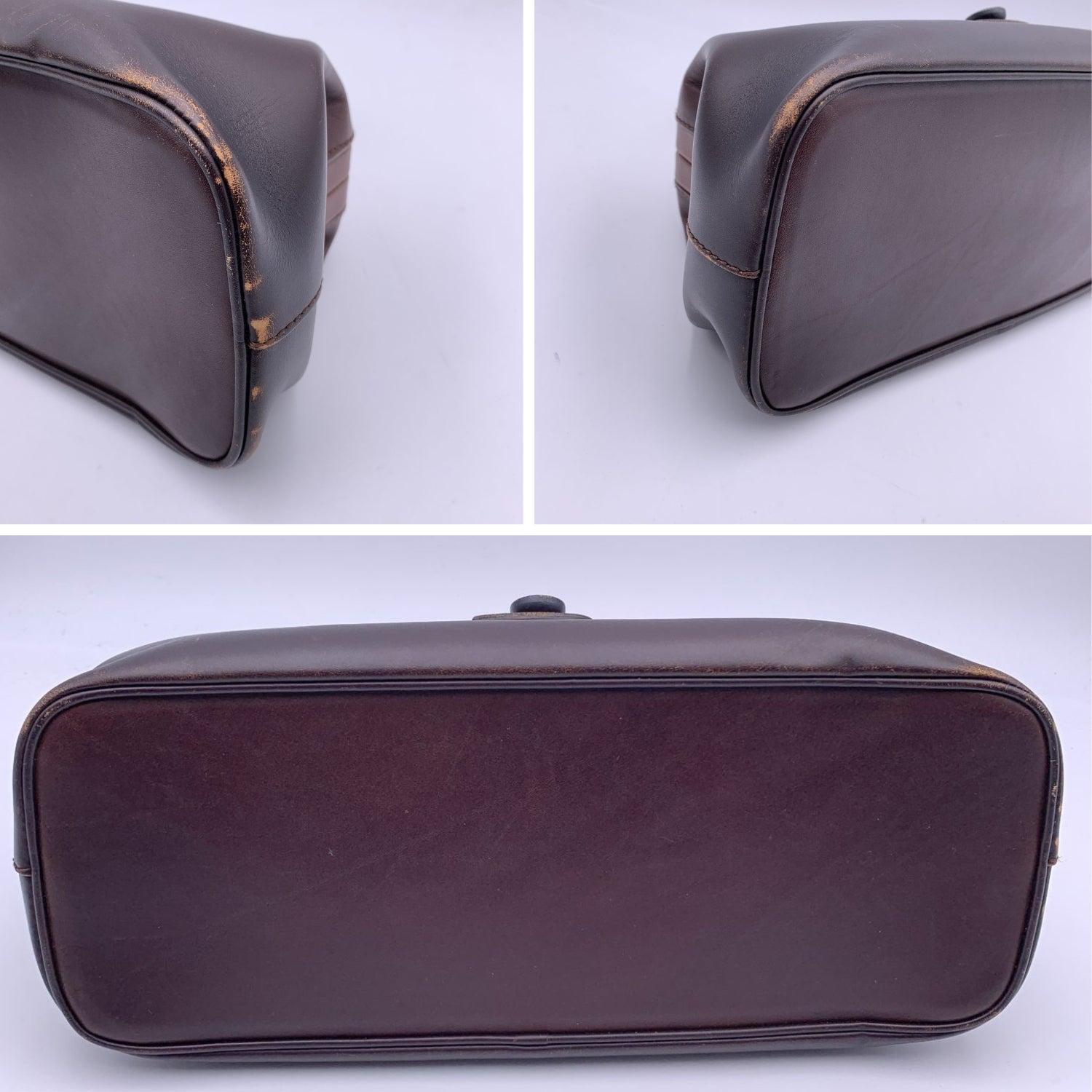 Gucci Brown Leather Wood Hook Closure Handbag Satchel Bag For Sale 3
