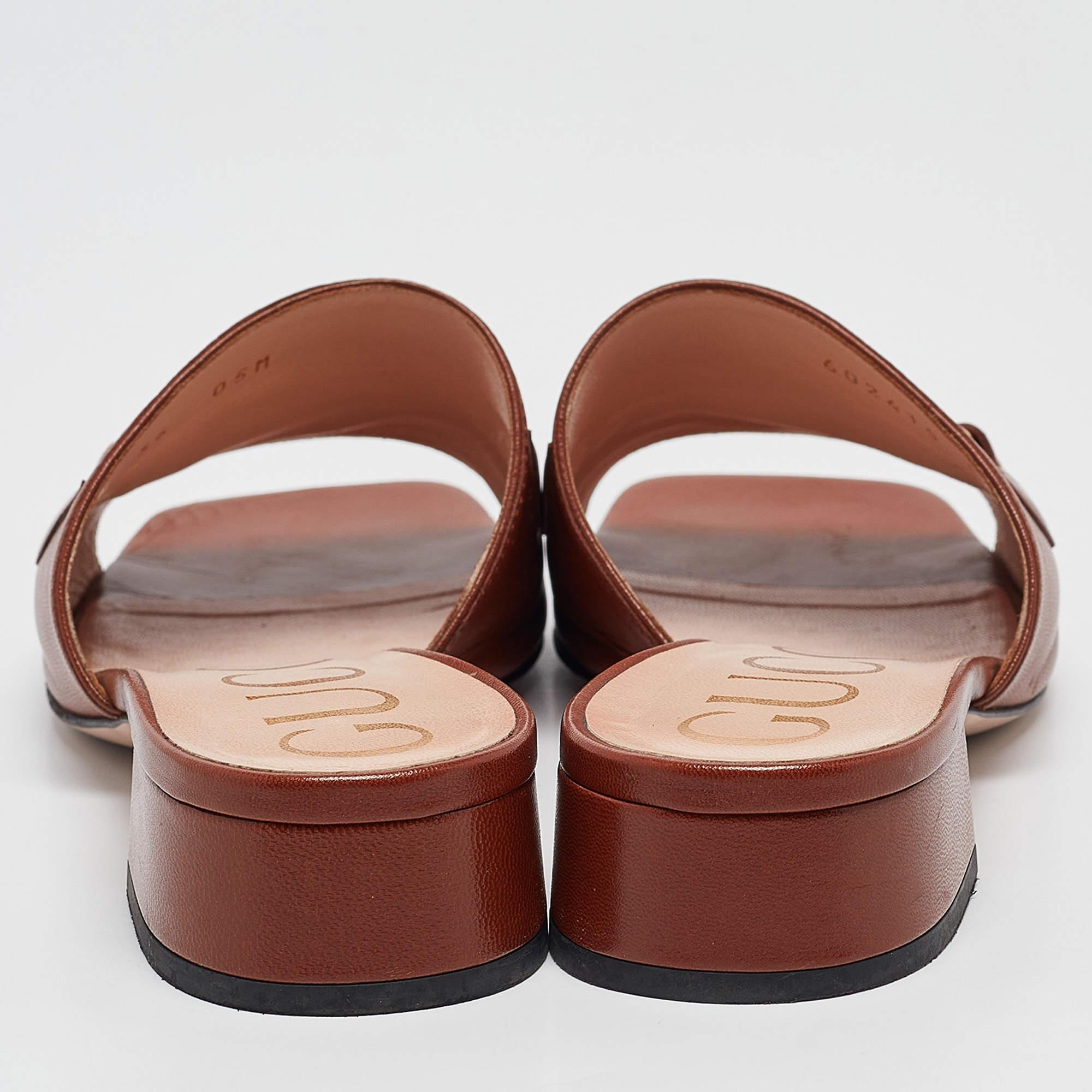 Gucci Brown Leather Zumi Slide Sandals Size 36 1