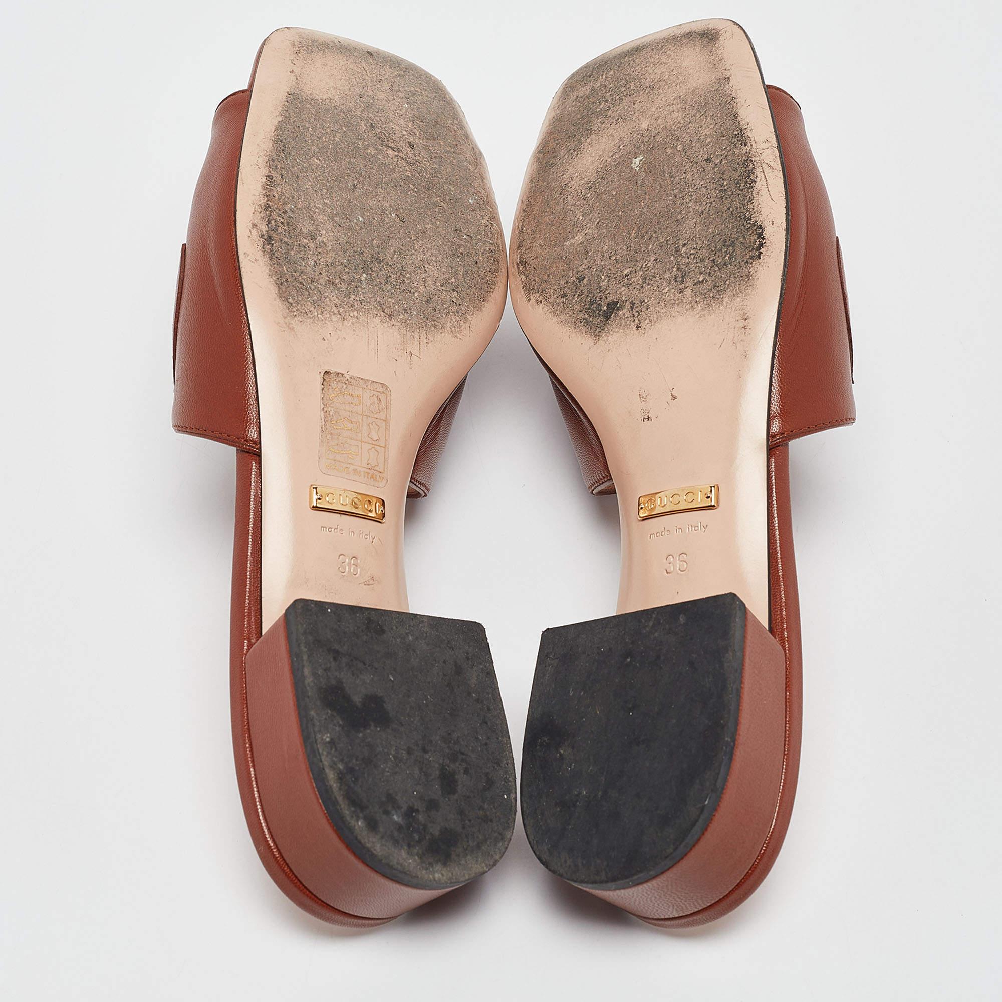 Gucci Brown Leather Zumi Slide Sandals Size 36 2
