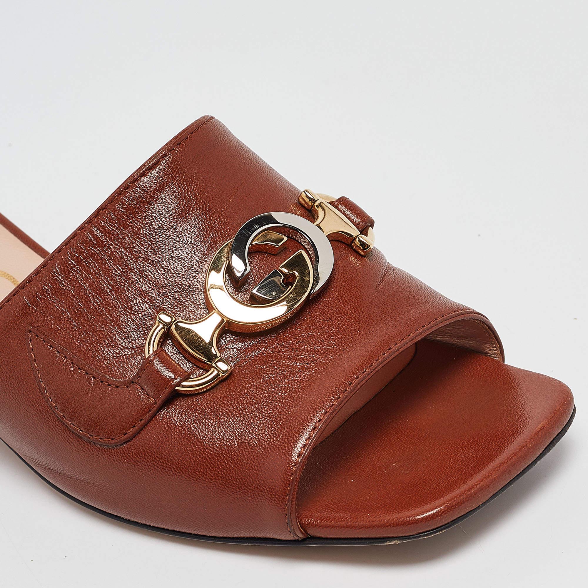 Gucci Brown Leather Zumi Slide Sandals Size 36 3