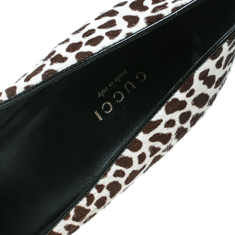 Women's Gucci Brown Leopard Print Degradé Pony Hair Square Toe Platform Pumps Size 38.5