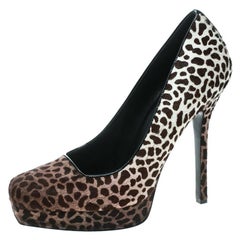 Gucci Braun Leopard Print Degrad Pony Haar Quadratische Zehe Plateau Pumps Größe 38,5