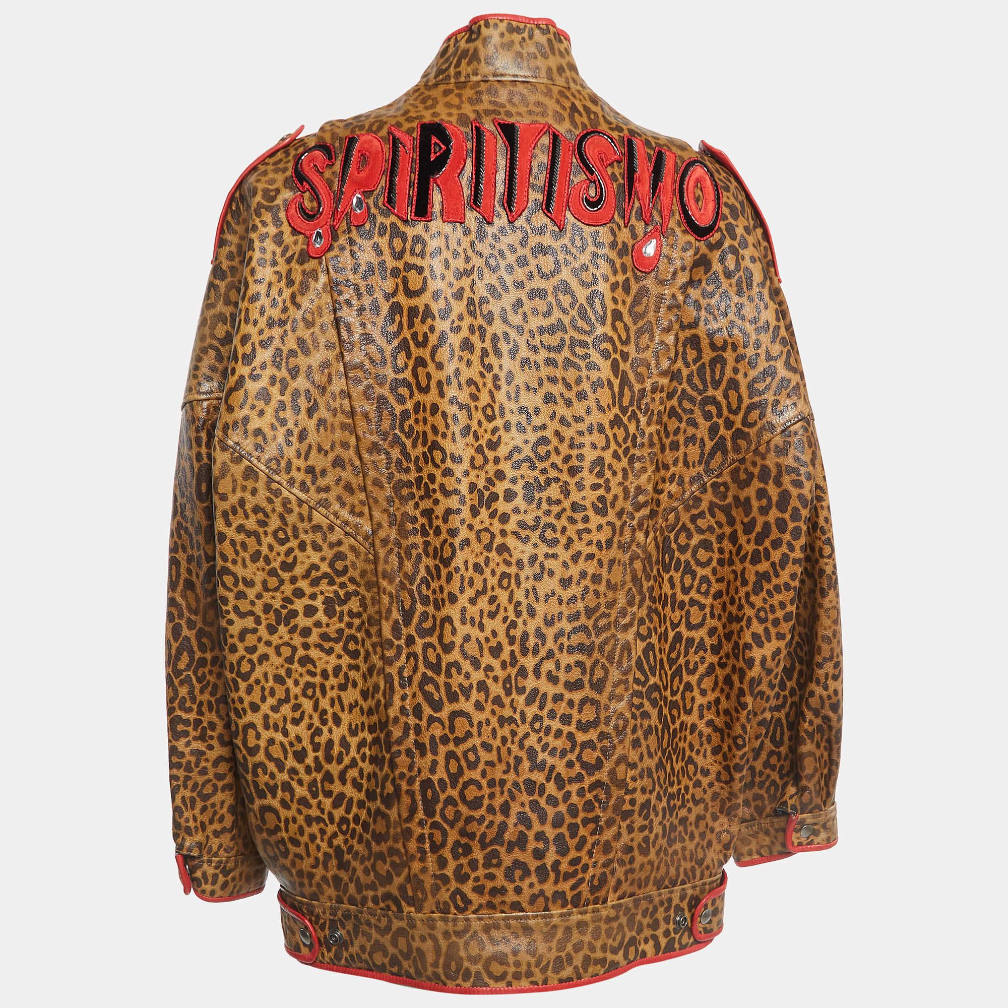 Women's Gucci Brown Leopard Print Leather Jacket M