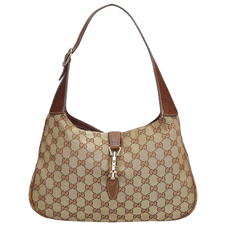 Gucci Brown Light Brown Canvas Fabric GG New Jackie Shoulder Bag Italy ...