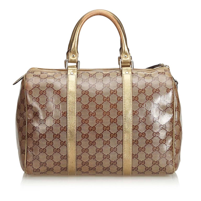 Gucci Brown Light Brown Coated Canvas Fabric GG Supreme Boston Bag ...