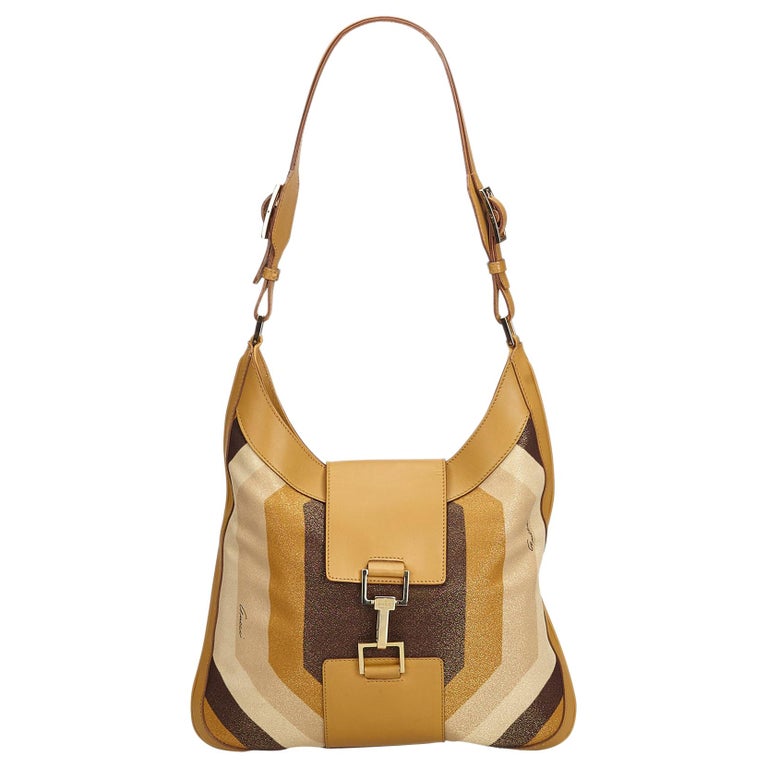 Gucci Brown Light Brown with Multi Fabric Shoulder Bag Italy w/ Dust Bag For Sale at 1stdibs