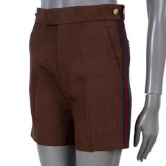 GUCCI brown linen WEB STRIPE Shorts Pants 36 XXS