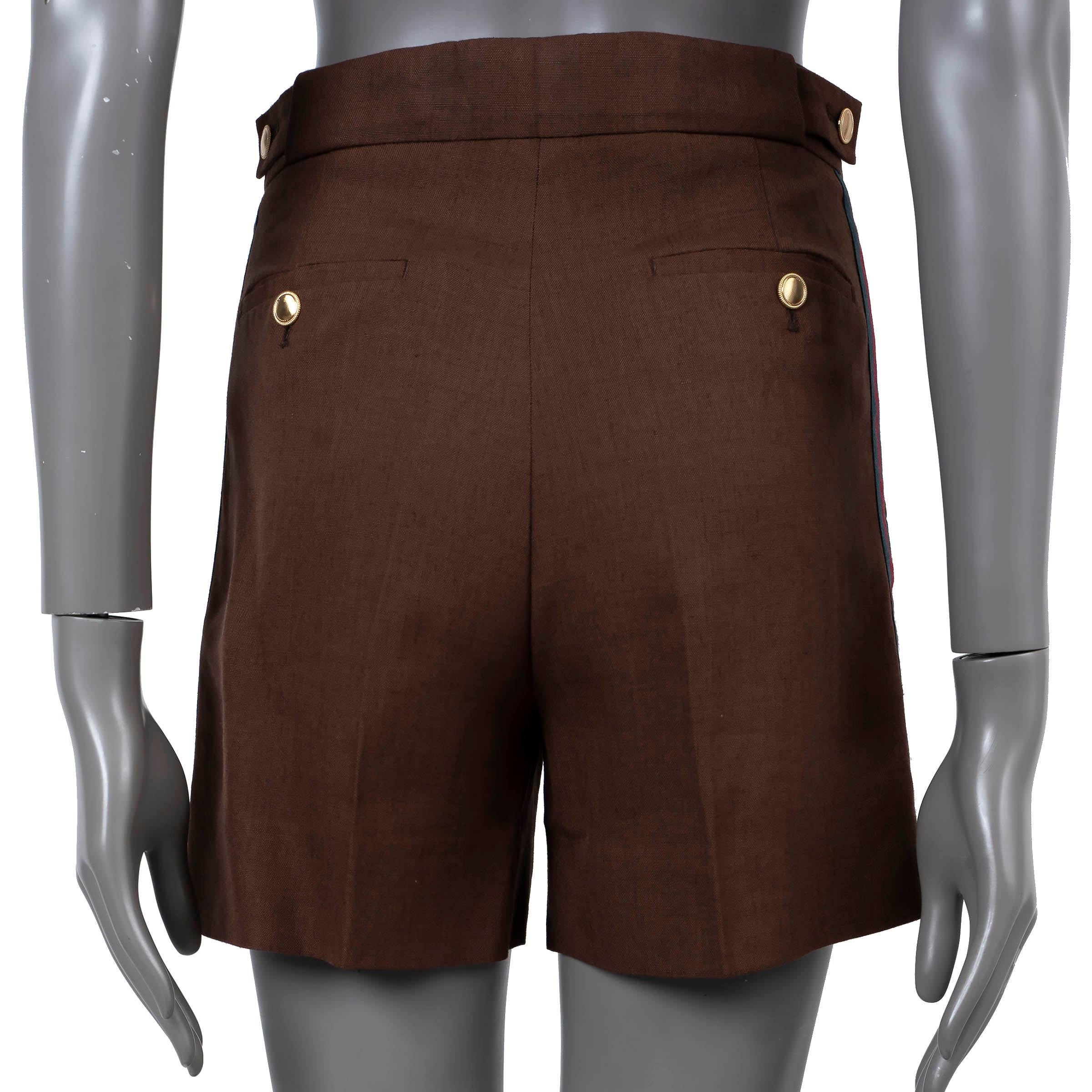 Black GUCCI brown linen WEB STRIPE Shorts Pants 36 XXS For Sale