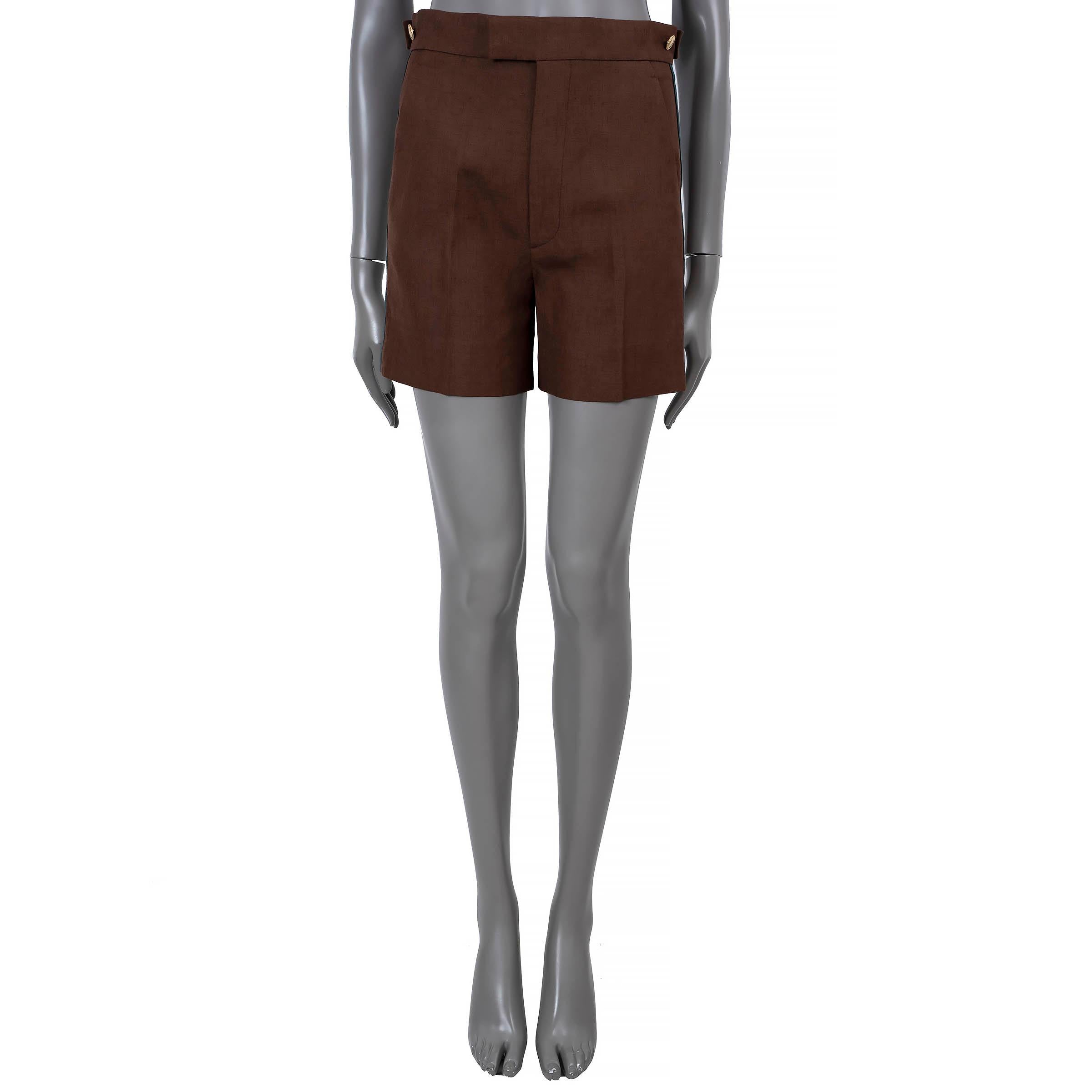 GUCCI brown linen WEB STRIPE Shorts Pants 36 XXS In Excellent Condition For Sale In Zürich, CH