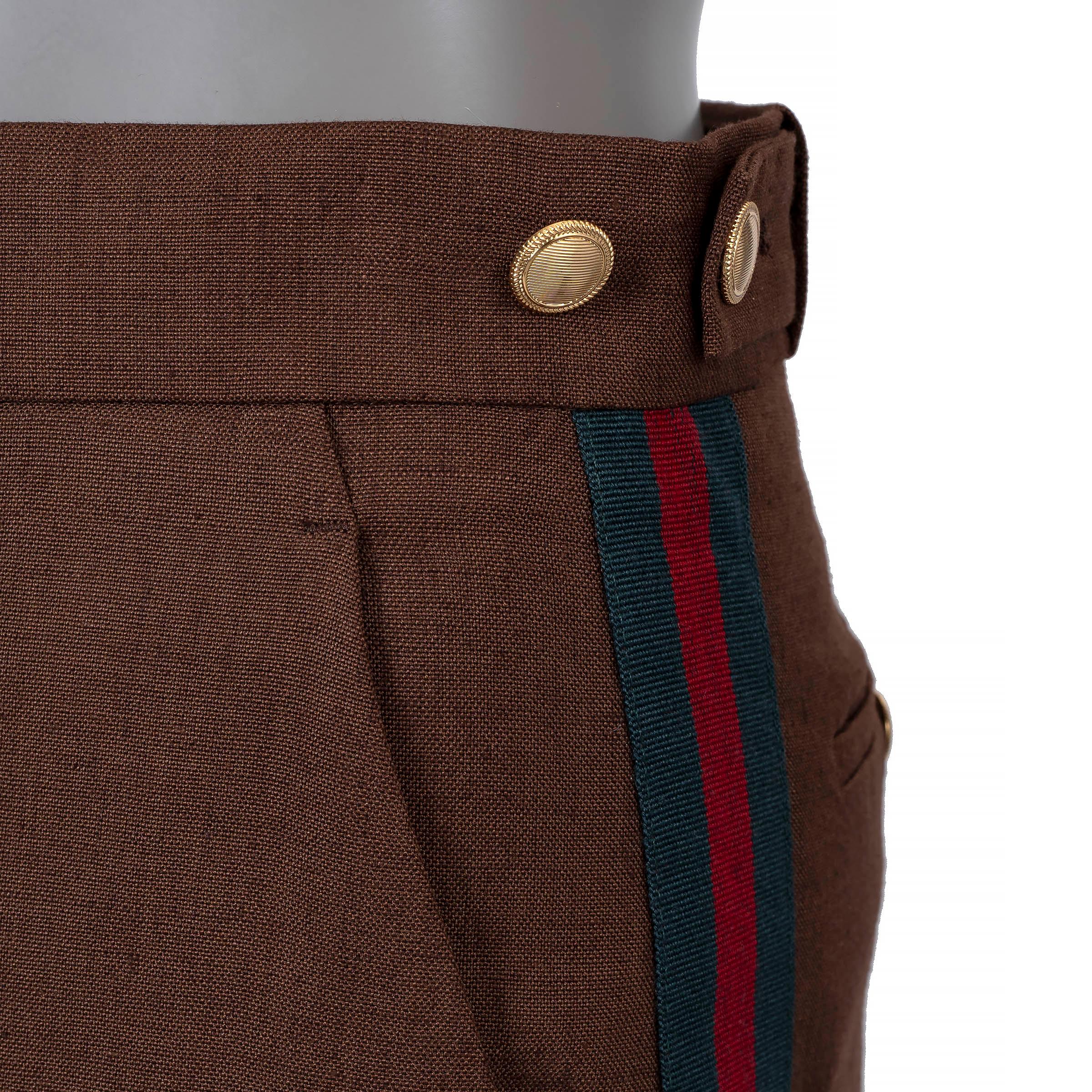 Women's GUCCI brown linen WEB STRIPE Shorts Pants 36 XXS For Sale