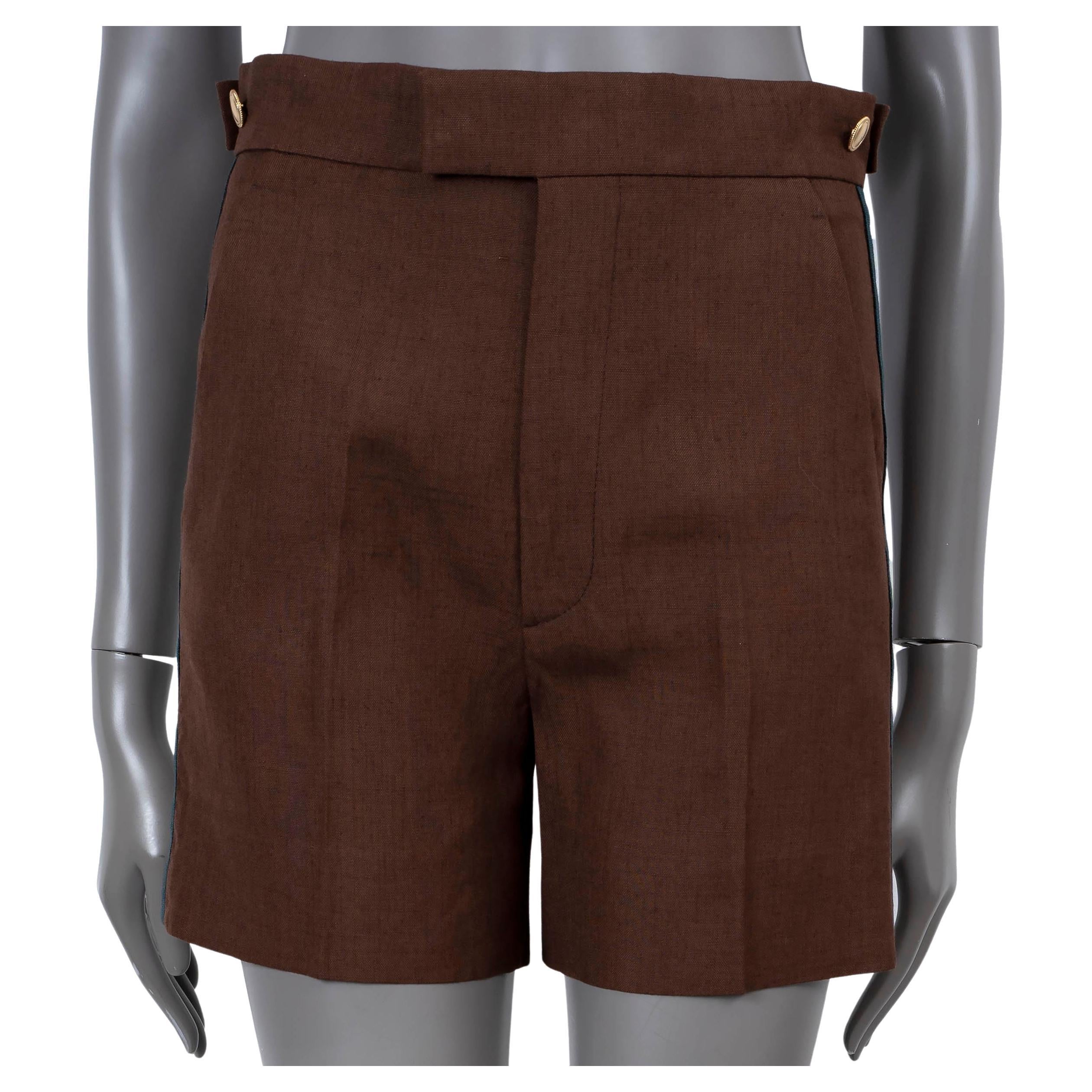 GUCCI brown linen WEB STRIPE Shorts Pants 36 XXS