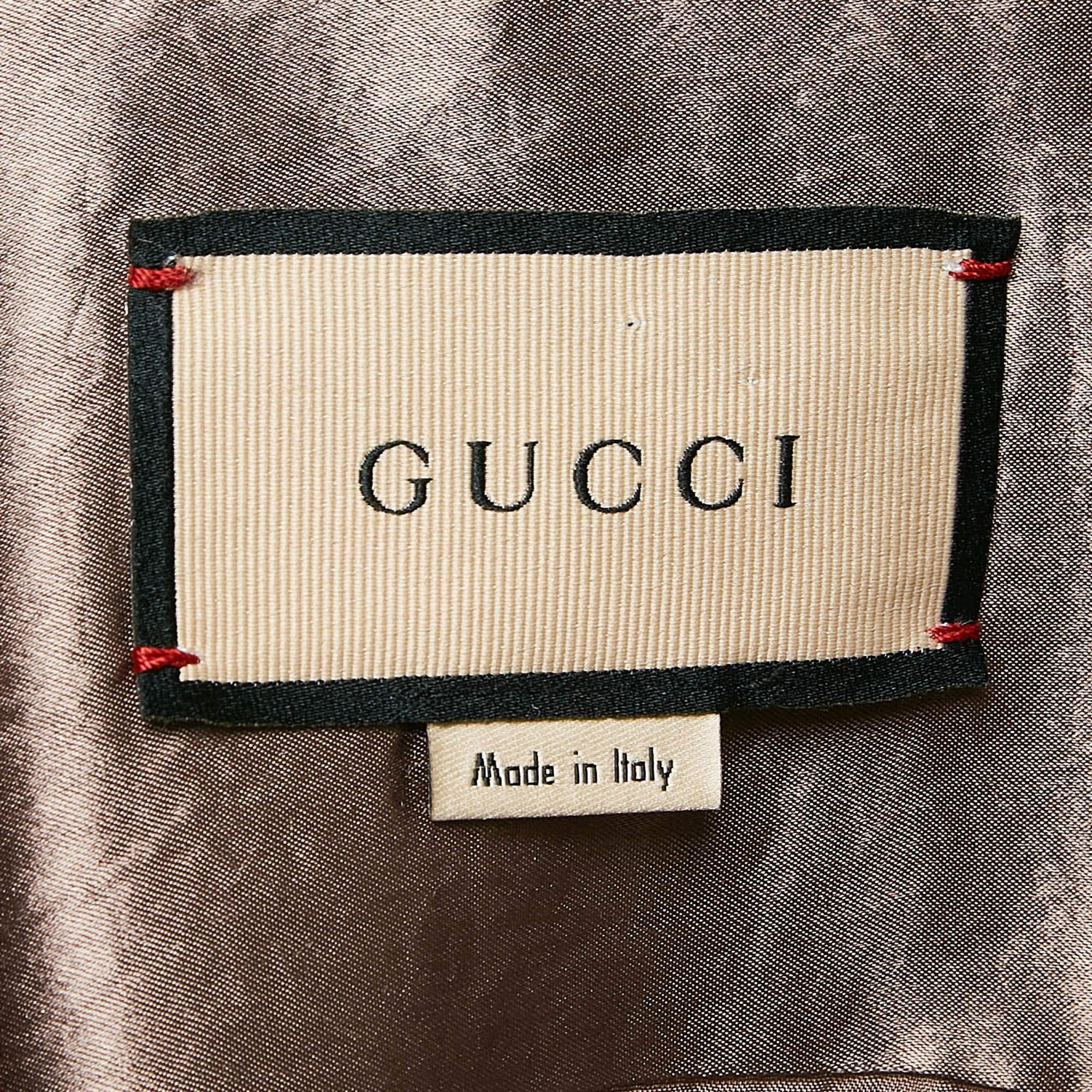 Gucci Brown Logo Applique Satin Hawaii Bowling Shirt S 1