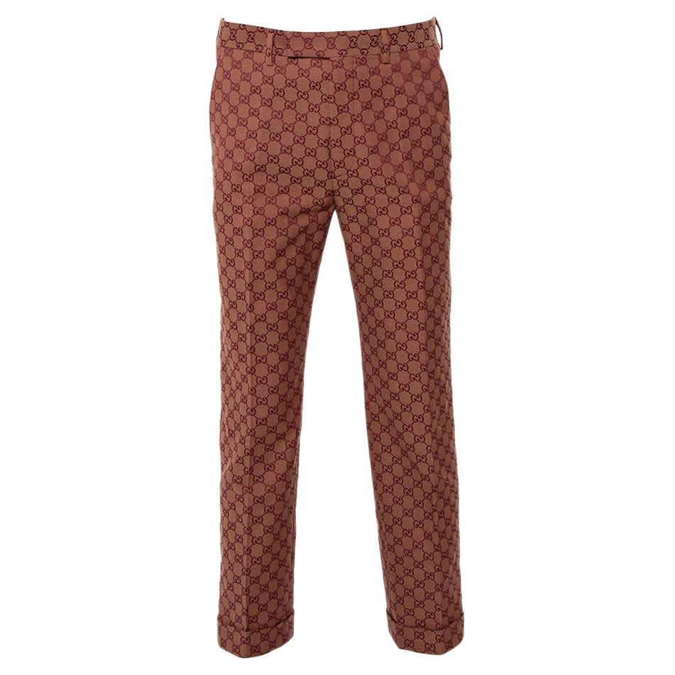 Gucci Brown Logo Jacquard Wide Leg Pants M