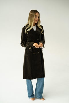 Gucci Brown Logo Monogram Velvet Belted Trench Coat 42 IT