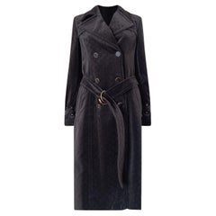 Gucci Brown Logo Monogram Velvet Belted Trench Coat 42 IT