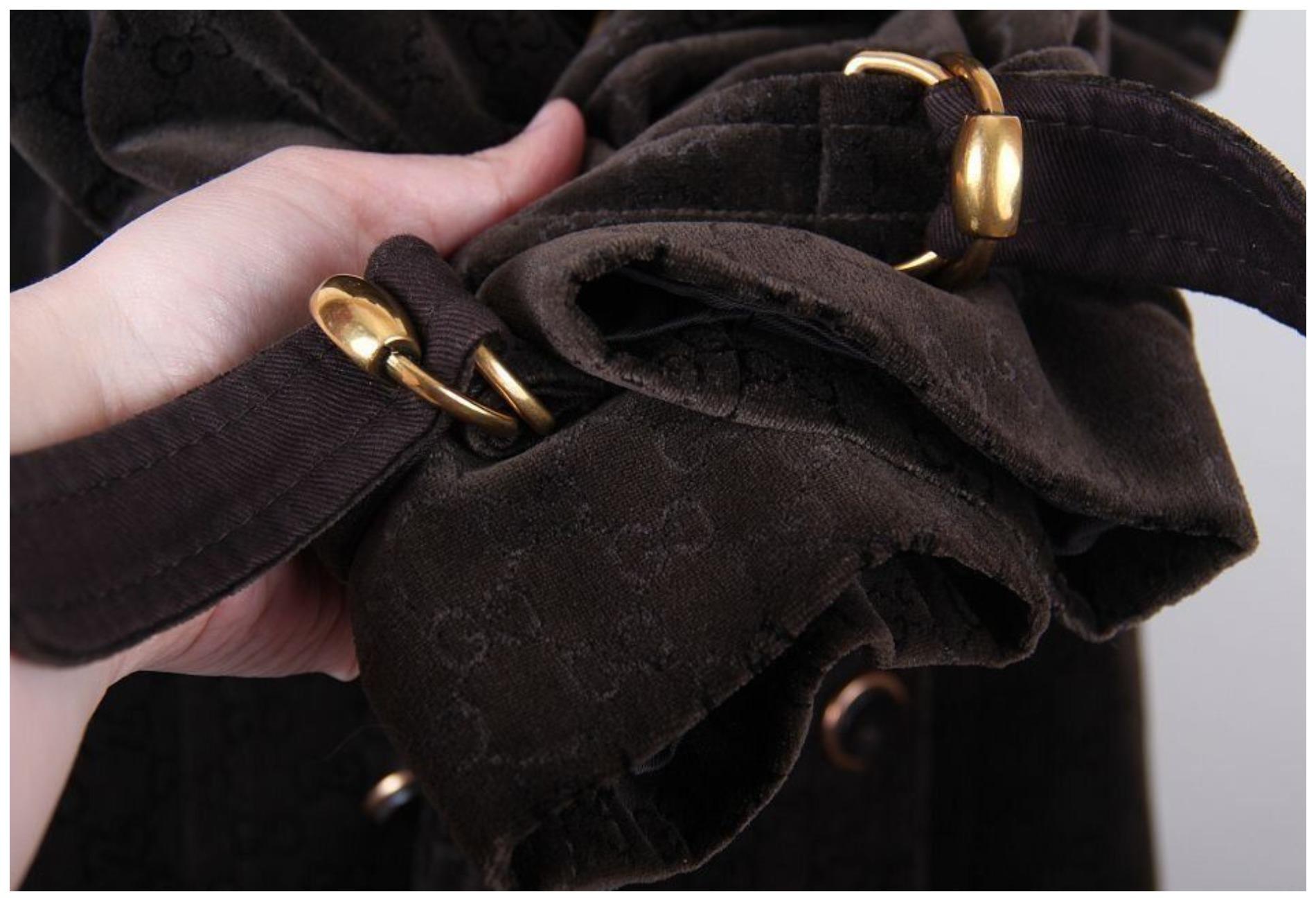 Gucci Brown Logo Monogram Velvet Belted Trench Coat 2