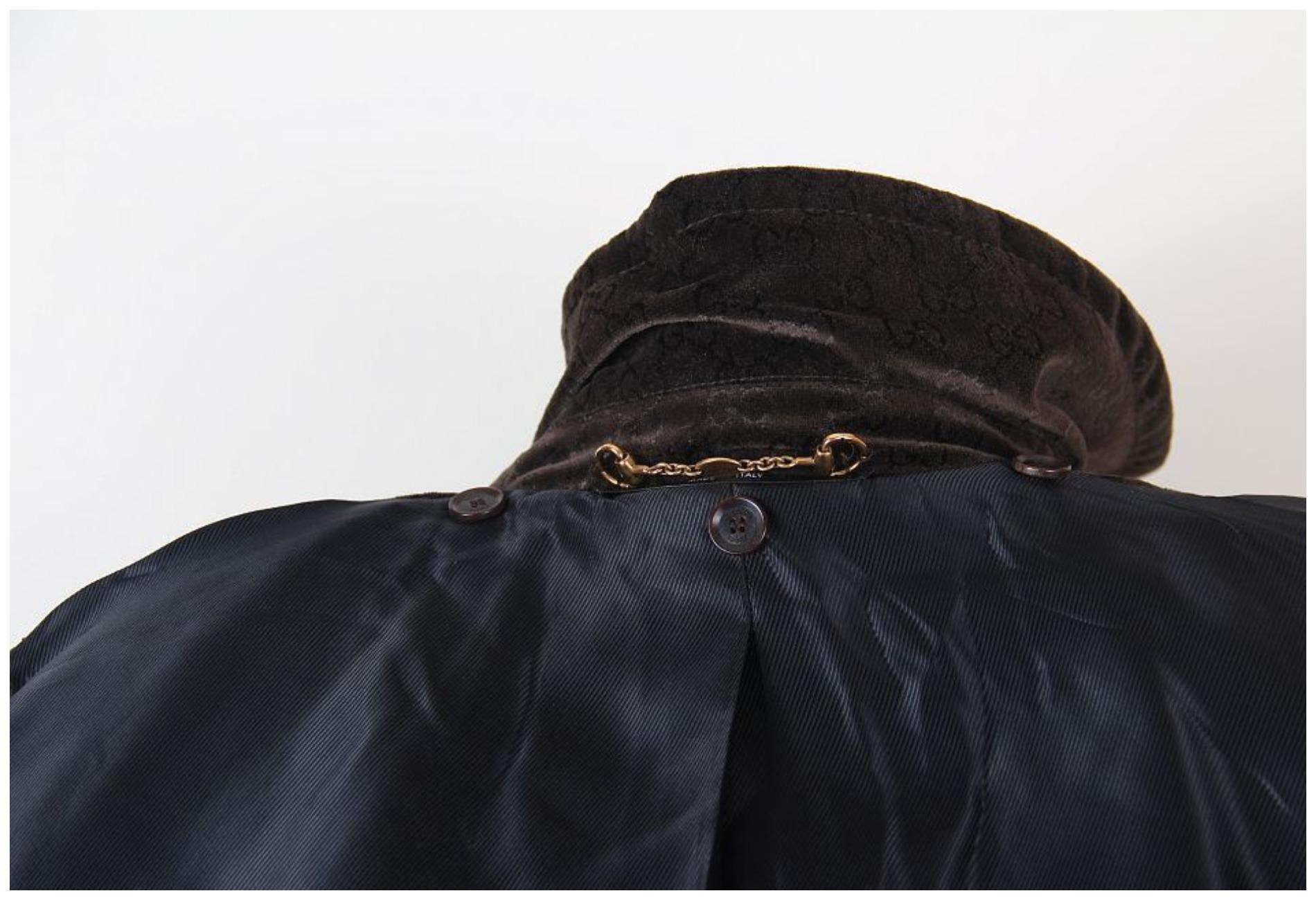 Gucci Brown Logo Monogram Velvet Belted Trench Coat 4