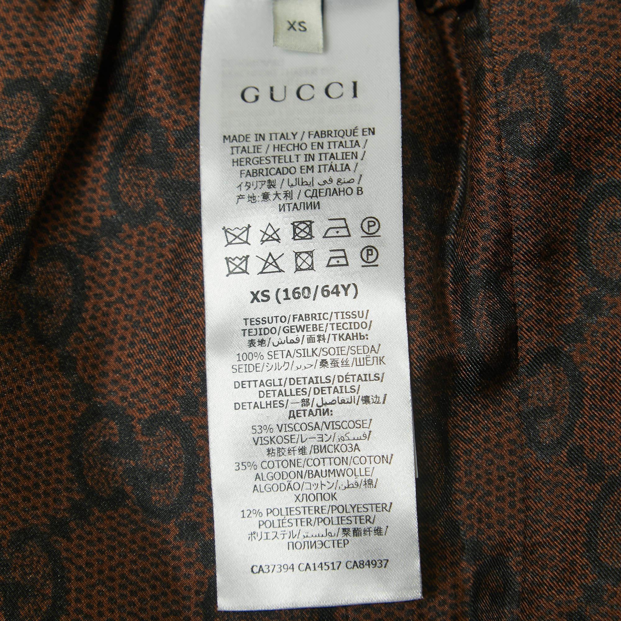 Gucci Brown Logo Print Silk Side Stripe Detailed Drawstring Joggers XS In Good Condition In Dubai, Al Qouz 2