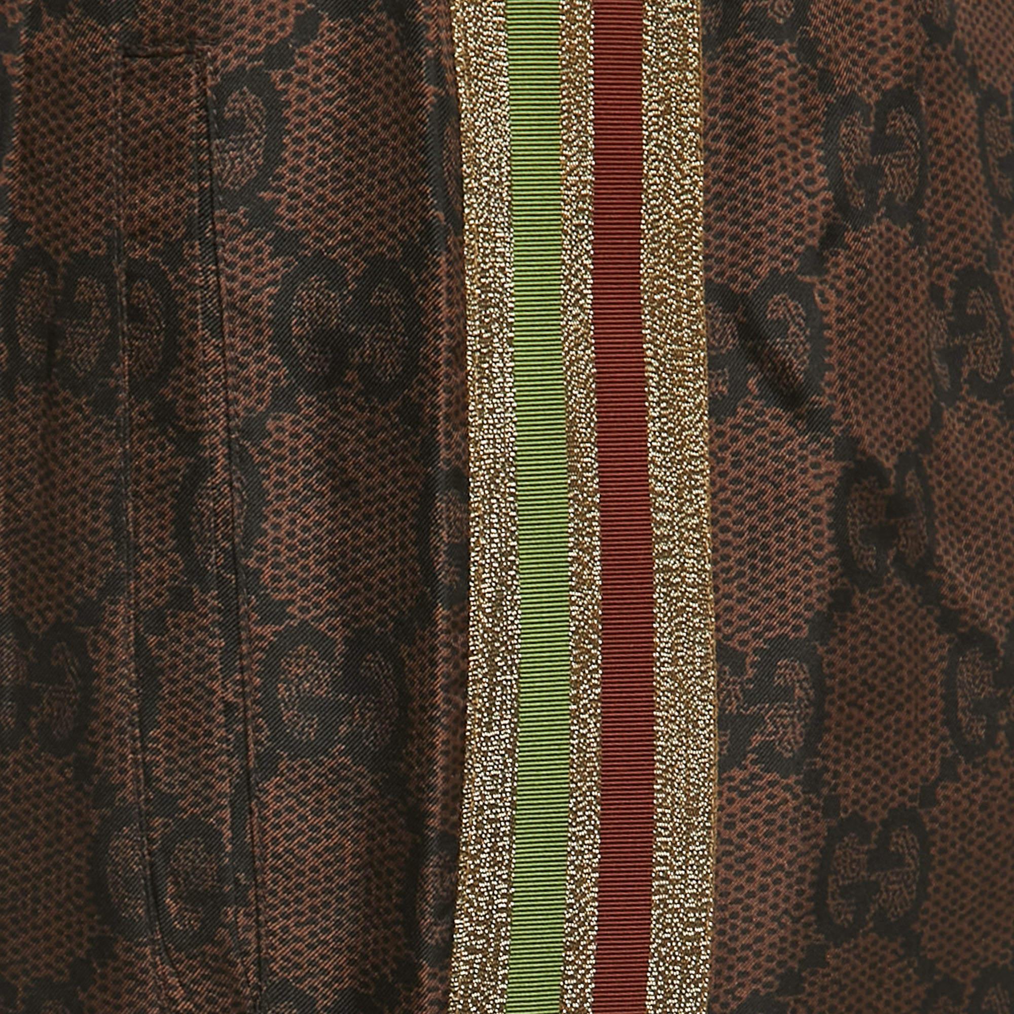 Women's Gucci Brown Logo Print Silk Side Stripe Detailed Drawstring Joggers XS