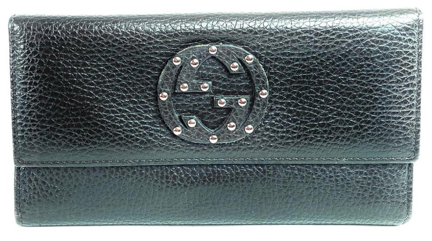 Gucci Brown Long Soho Studded Flap 11g69 Wallet For Sale 5