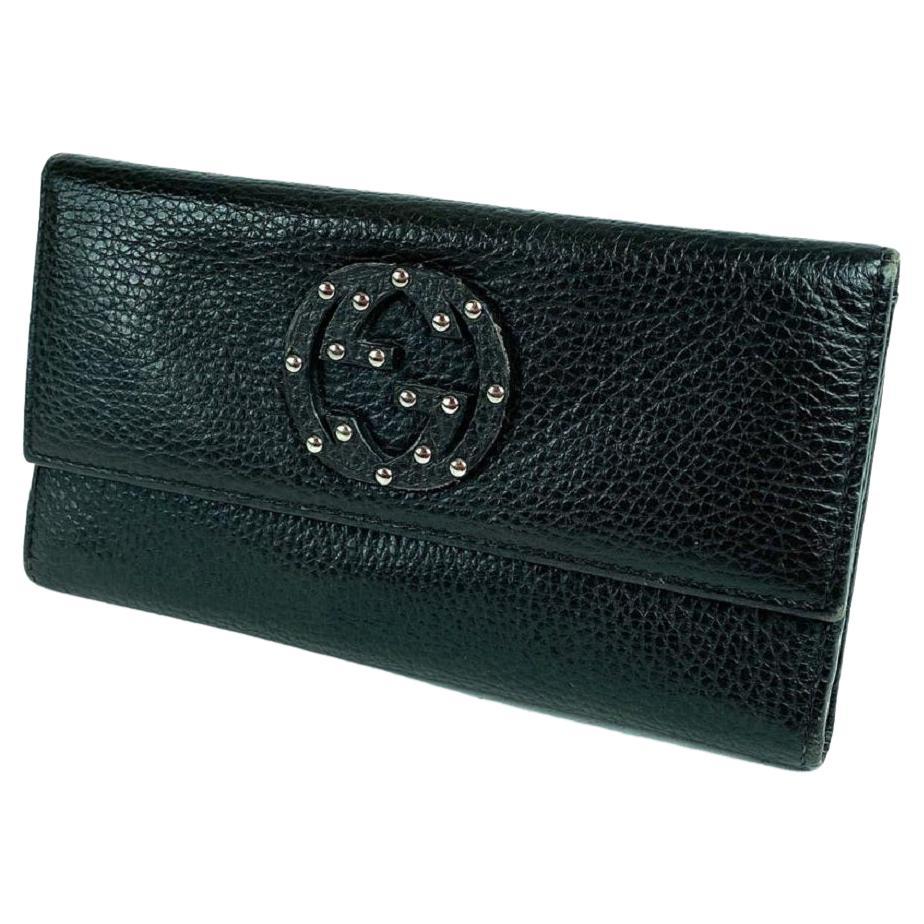 Gucci Brown Long Soho Studded Flap 11g69 Wallet For Sale