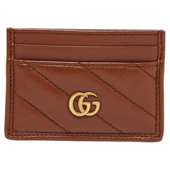Gucci Brown Matelasse Leather GG Marmont Card Holder
