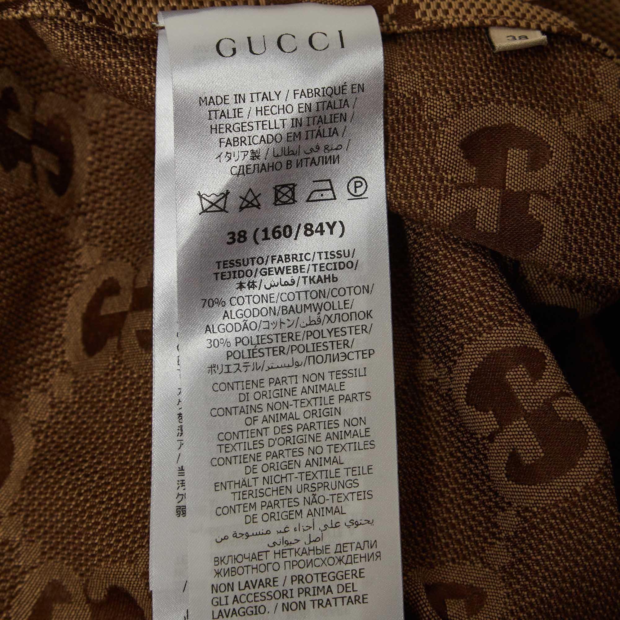 Gucci Braunes Maxi GG Leinenhemd in Übergröße S im Zustand „Hervorragend“ in Dubai, Al Qouz 2