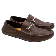 Used Gucci Brown Men's Grained Leather Loafers SIZE 11.5