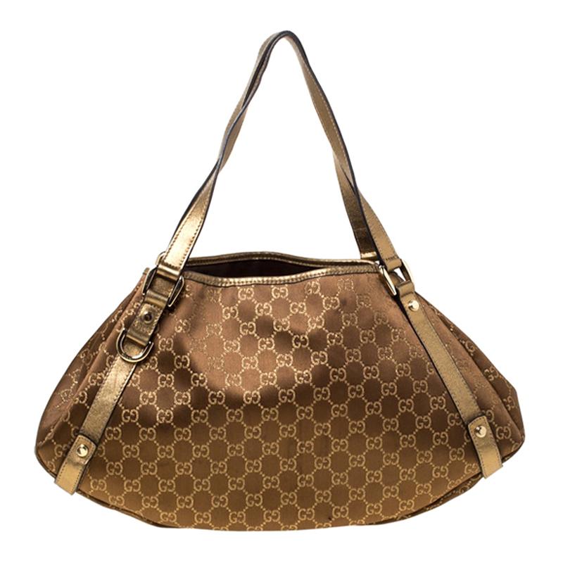 Gucci Brown/Metallic GG Canvas and Leather Medium Jacquard Pelham Shoulder Bag
