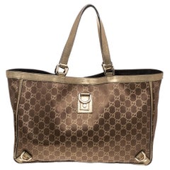 Gucci Brown/Metallic Gold GG Canvas And Leather Abbey D-Ring Tote
