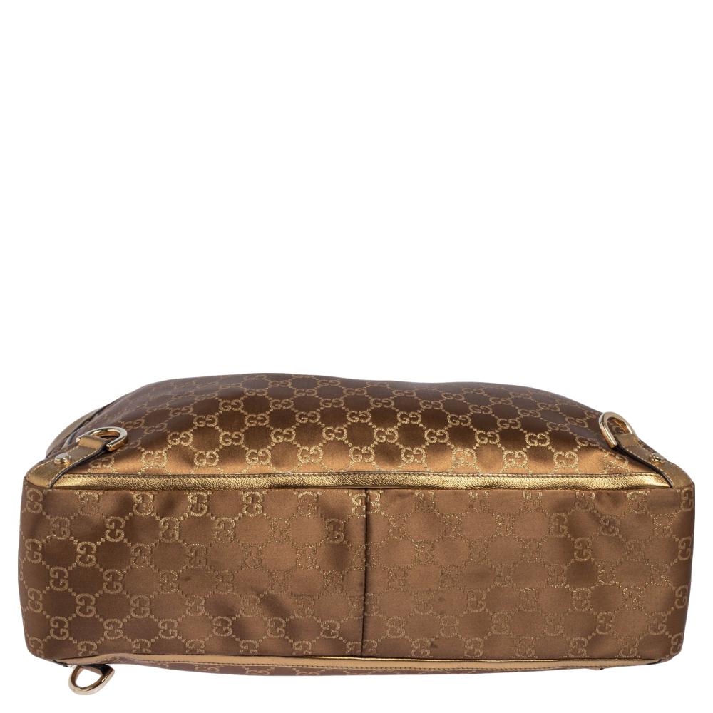 Gucci Braun/Metallic Gold GG Satin und Segeltuch Medium Abbey Tote 3