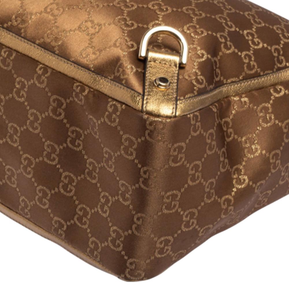 Gucci Braun/Metallic Gold GG Satin und Segeltuch Medium Abbey Tote 4