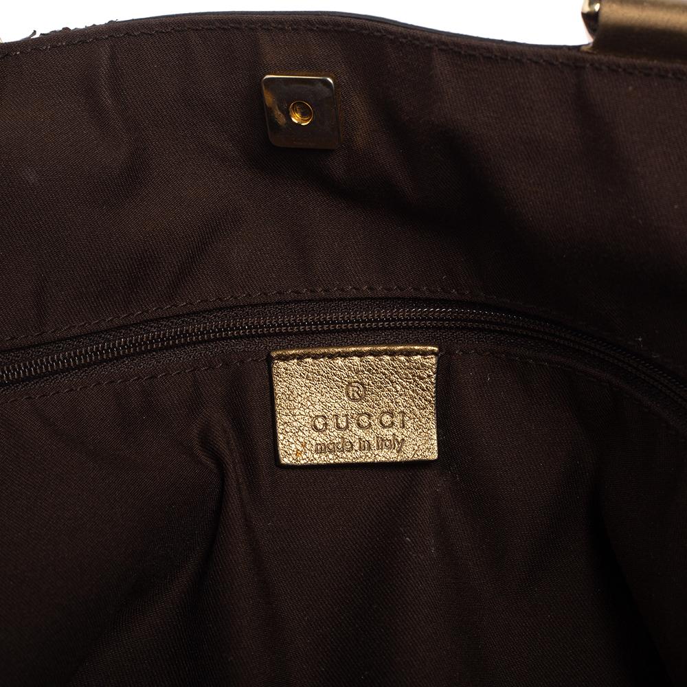 Gucci Braun/Metallic Gold GG Satin und Segeltuch Medium Abbey Tote 5