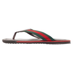 Gucci Brown Micro Guccissima Leather Web Thong Flip Flop Sandals Size 41