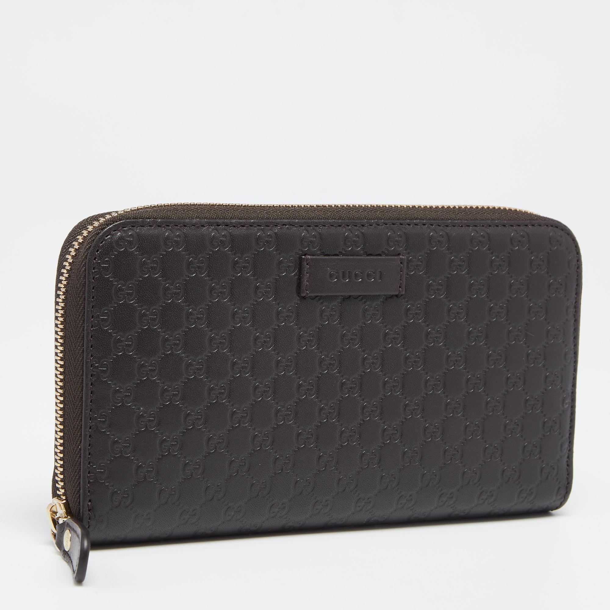 Black Gucci Brown Microguccissima Leather Zip Around Wallet