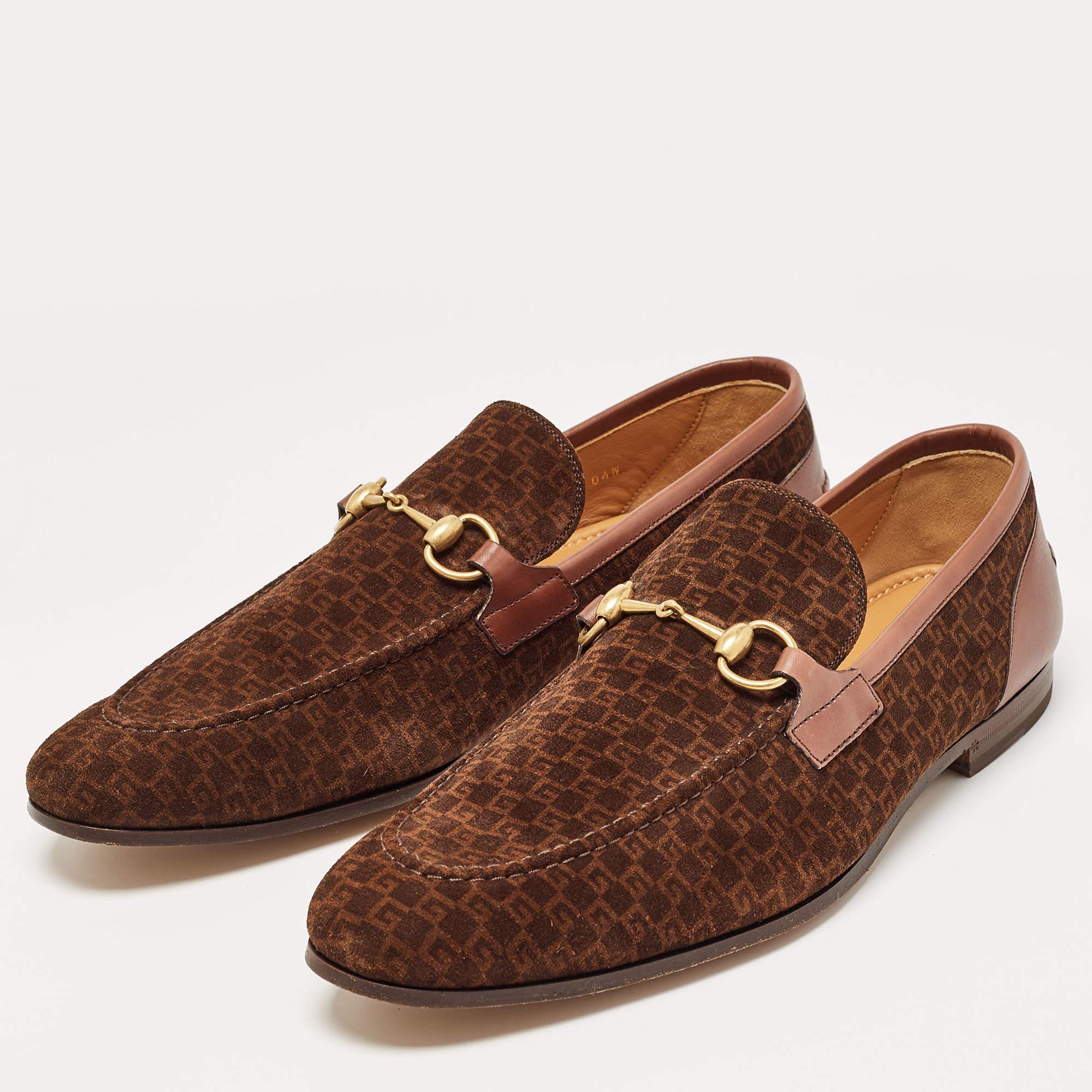 Gucci Brown Mini G Cube Suede Jordaan Loafers Size 44.5 For Sale 2