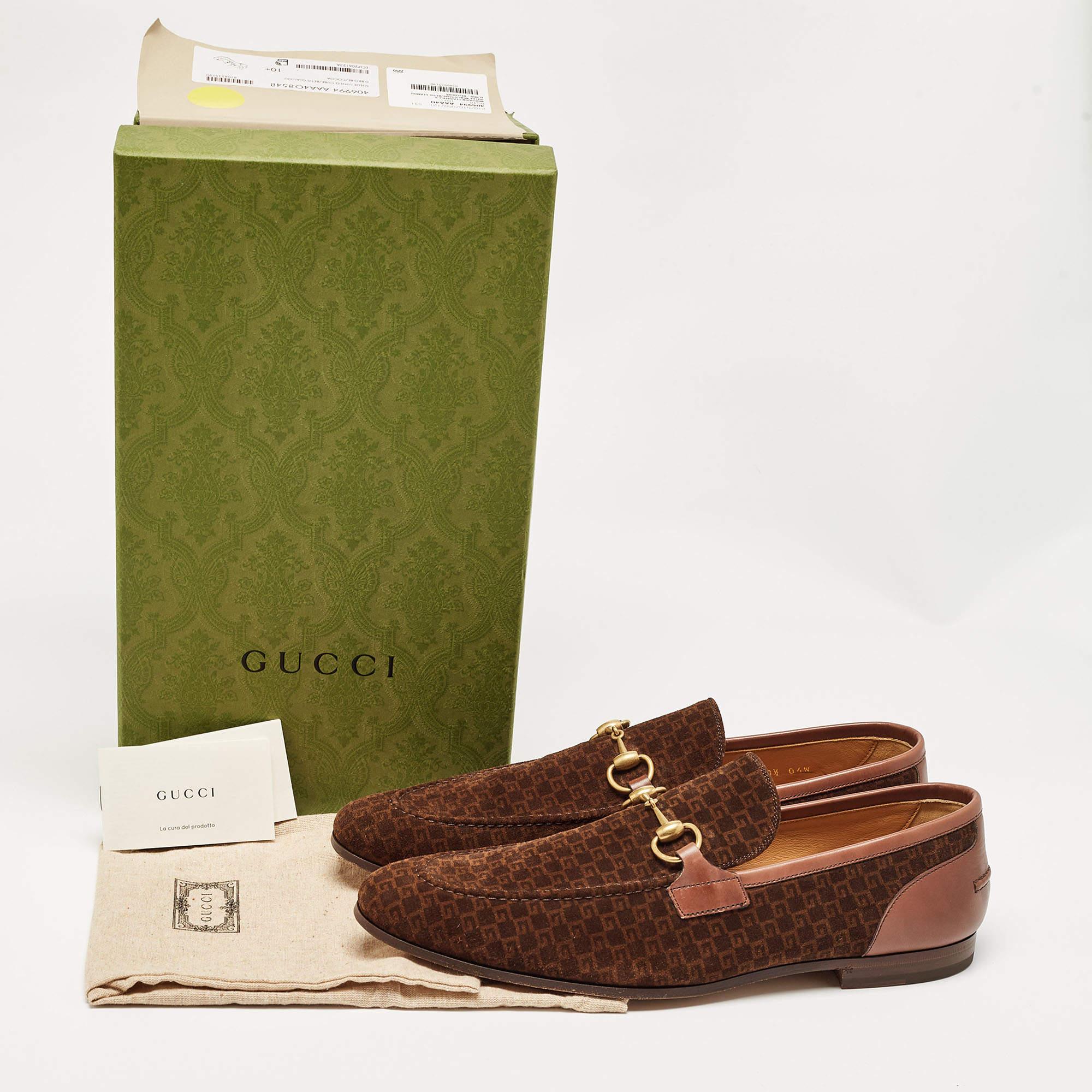Gucci Brown Mini G Cube Suede Jordaan Loafers Size 44.5 For Sale 5