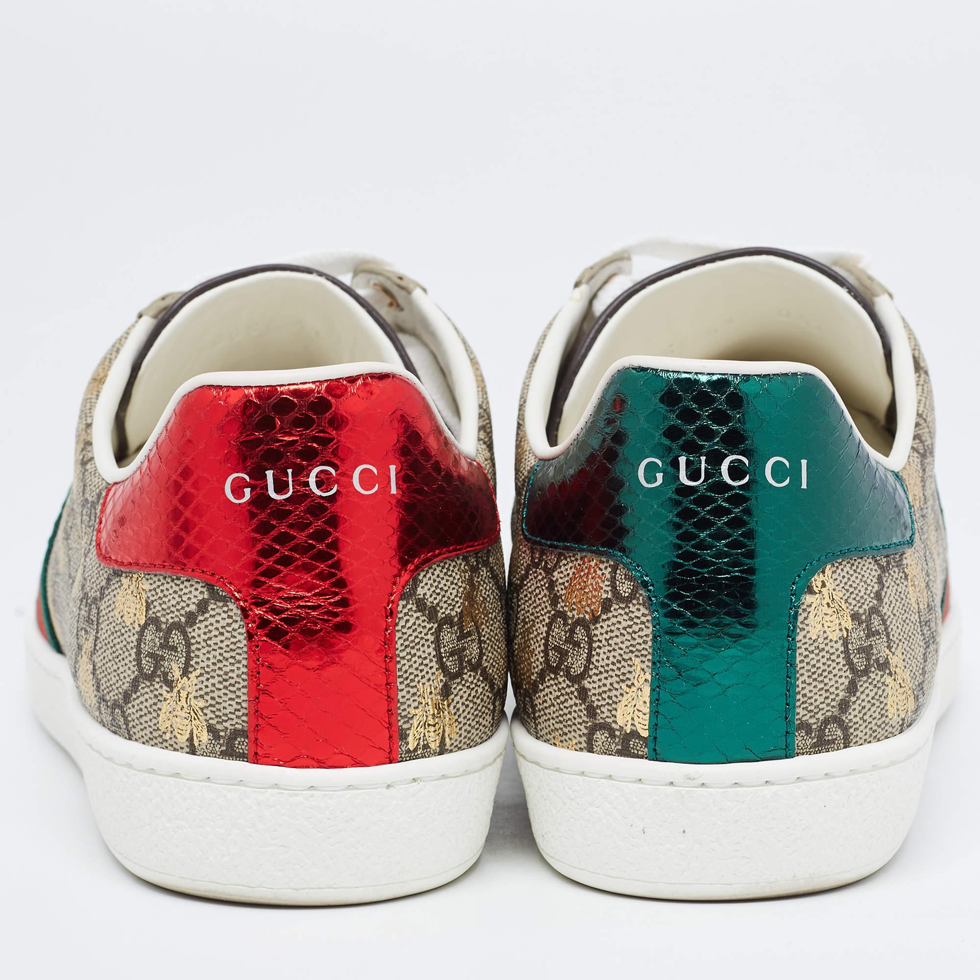 Beige Gucci Brown Monogram Canvas Ace Low Top Sneakers Size 41
