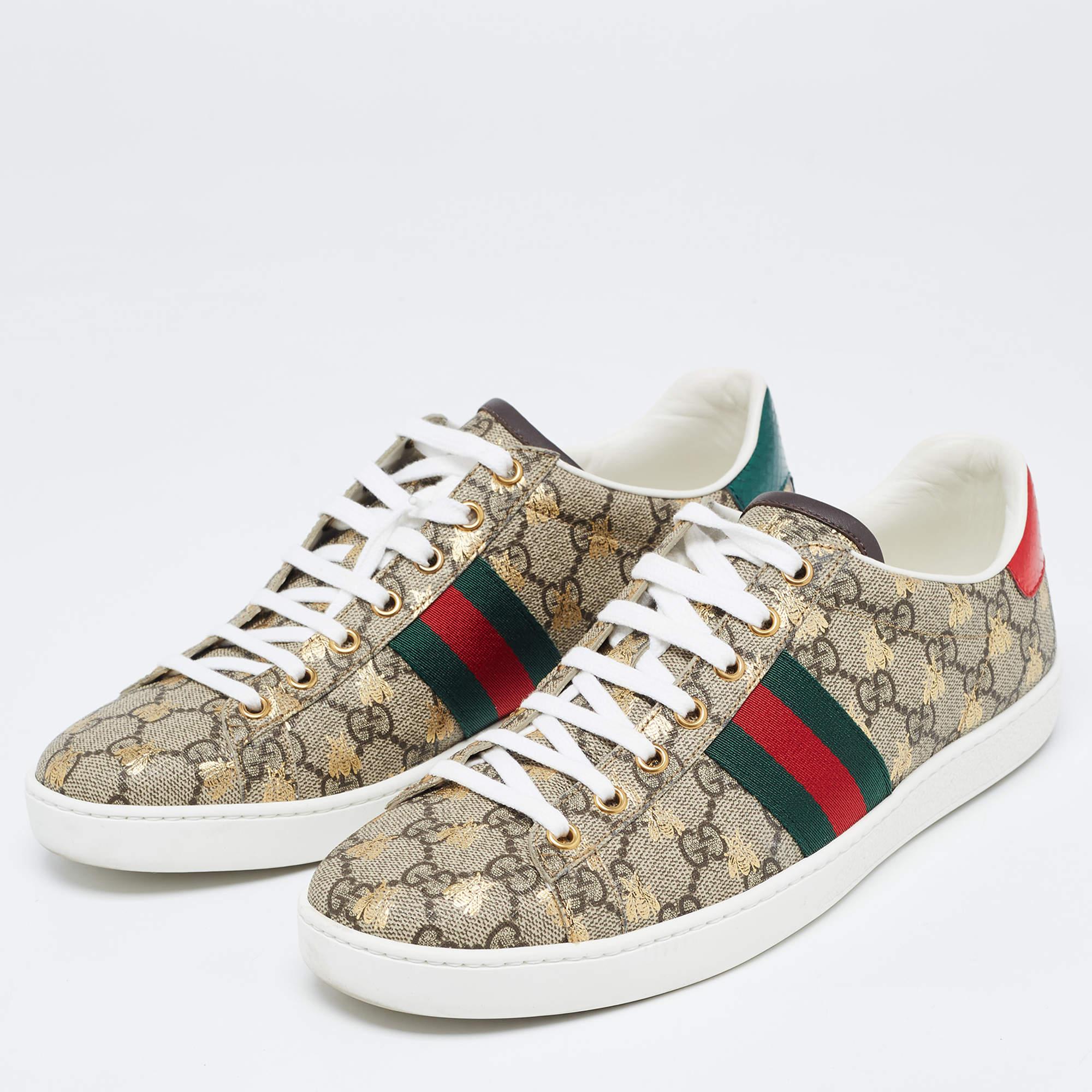 Women's Gucci Brown Monogram Canvas Ace Low Top Sneakers Size 41