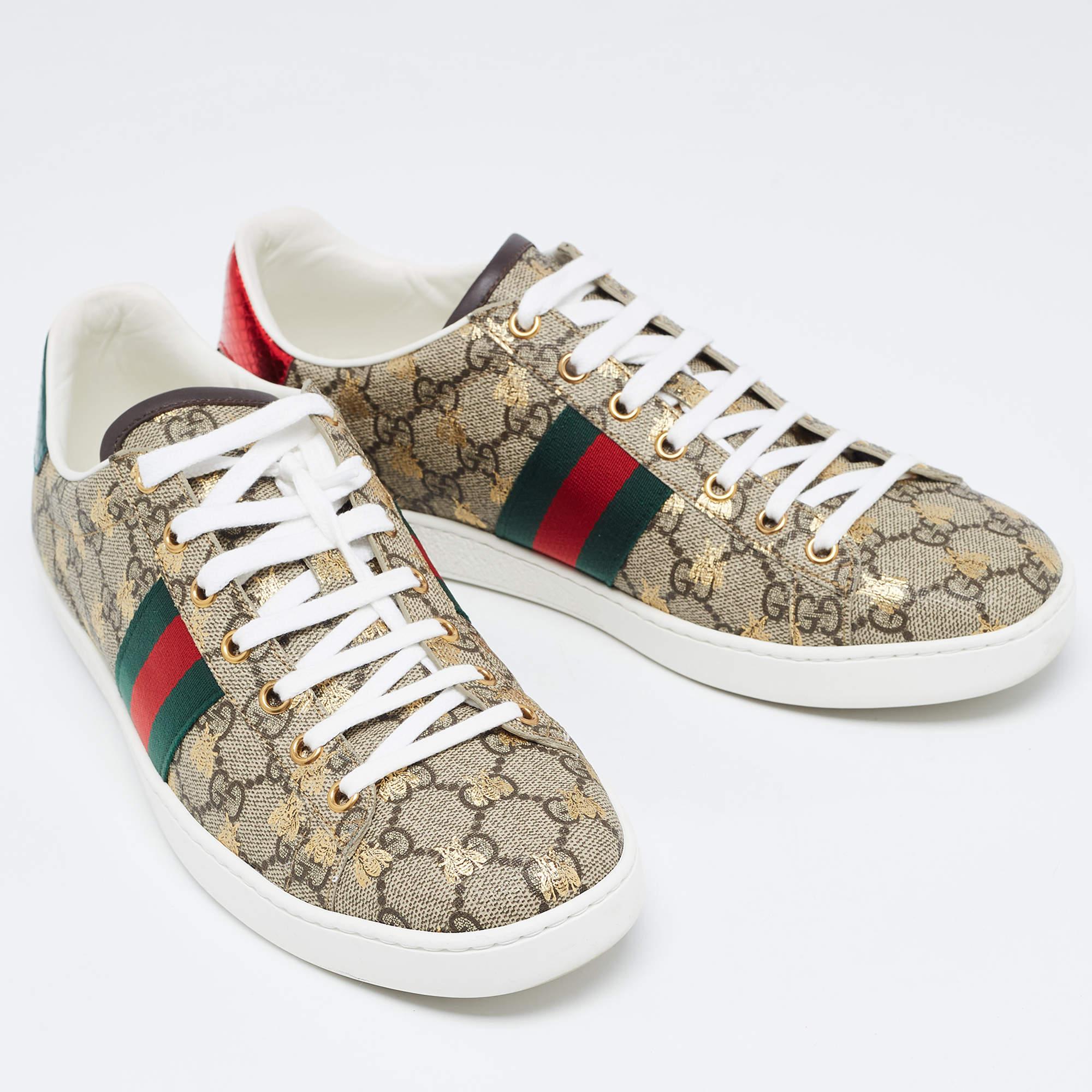 Gucci Brown Monogram Canvas Ace Low Top Sneakers Size 41 2