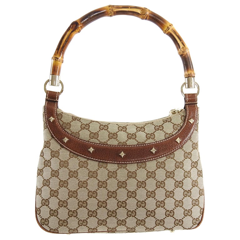 Gucci Brown Monogram Canvas Bamboo Handle Shoulder Bag For ...